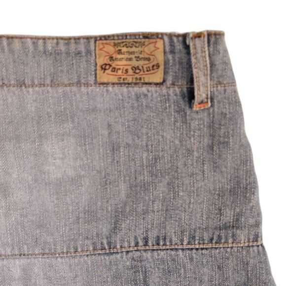 VTG Y2K Paris Blues Distressed ALine Raw Hem Mini Jean Skirt Size 11 - Picture 8 of 12
